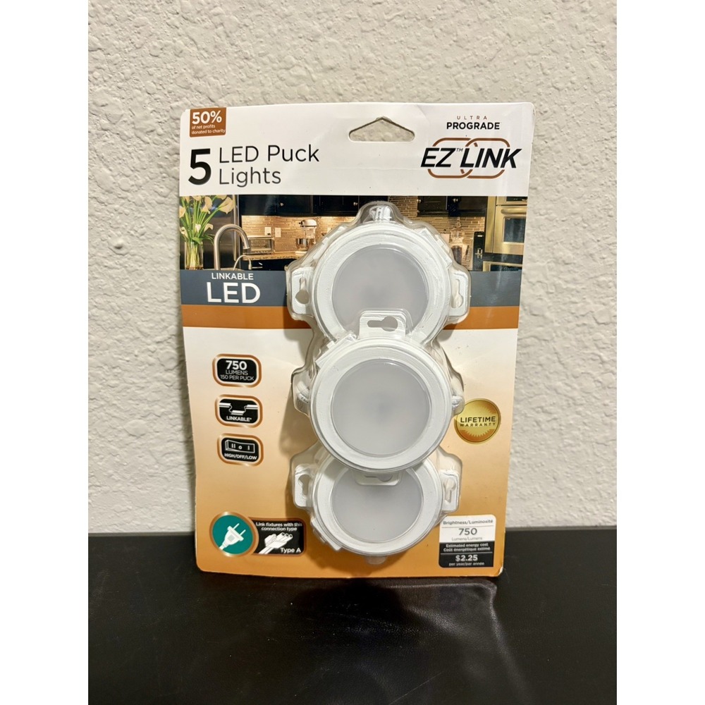 ULTRA PROGRADE Linkable Plug-in LED White Puck Light with High/Low Switch 5-Pack